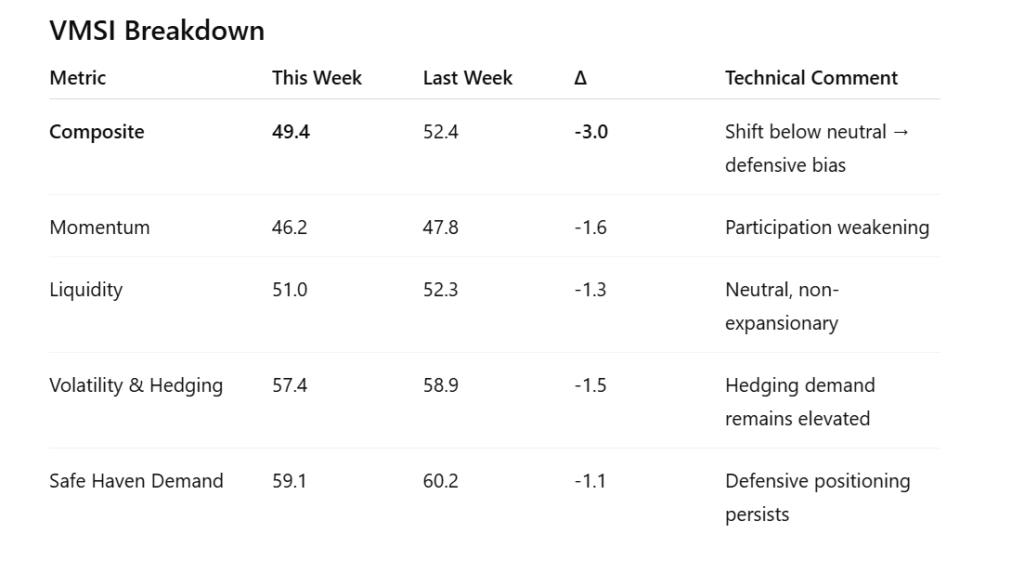 VMSI sentiment weakening.